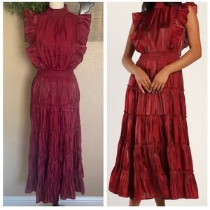 Lulu's Burgundy Ruffle Midi Dress